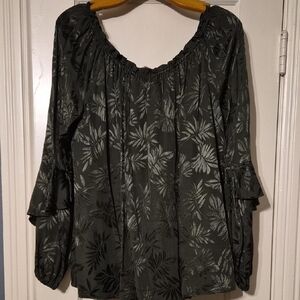 Michael Kors Black and Silver Leaf Print Blouse